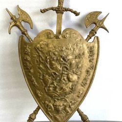 HEAVY - Vintage Palcone Shield With Weaponry, 36” x 22” x 7”