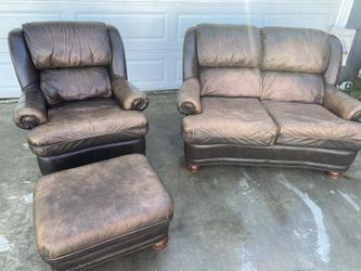 Leather Loveseat And Chair With Ottoman