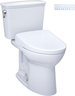 TOTO Drake Transitional WASHLET + Two-Piece Elongated 1.28 GPF Universal Height TORNADO FLUSH Toilet and S7 Bidet Seat with Auto Flush,
