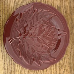 Longaberger Pottery Falling Leaves Plate in Paprika Red.