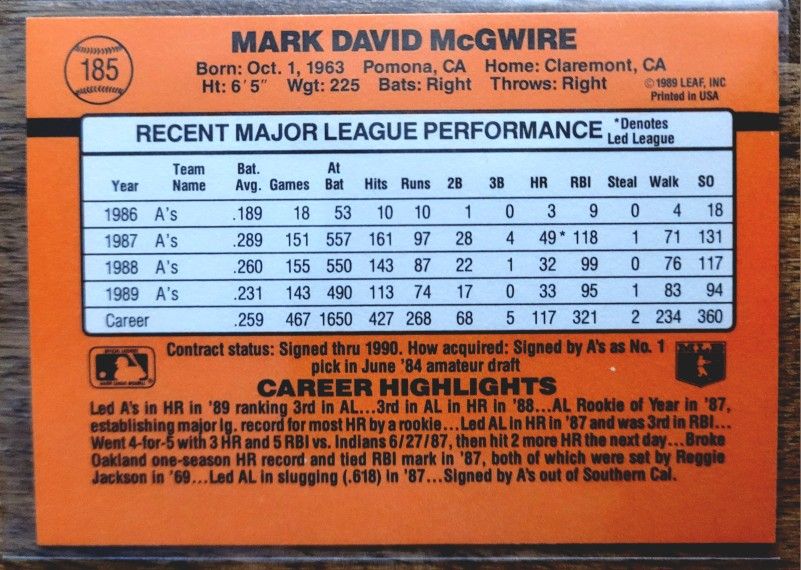 Donruss Mark McGwire Error Card for Sale in Cleveland, TN - OfferUp