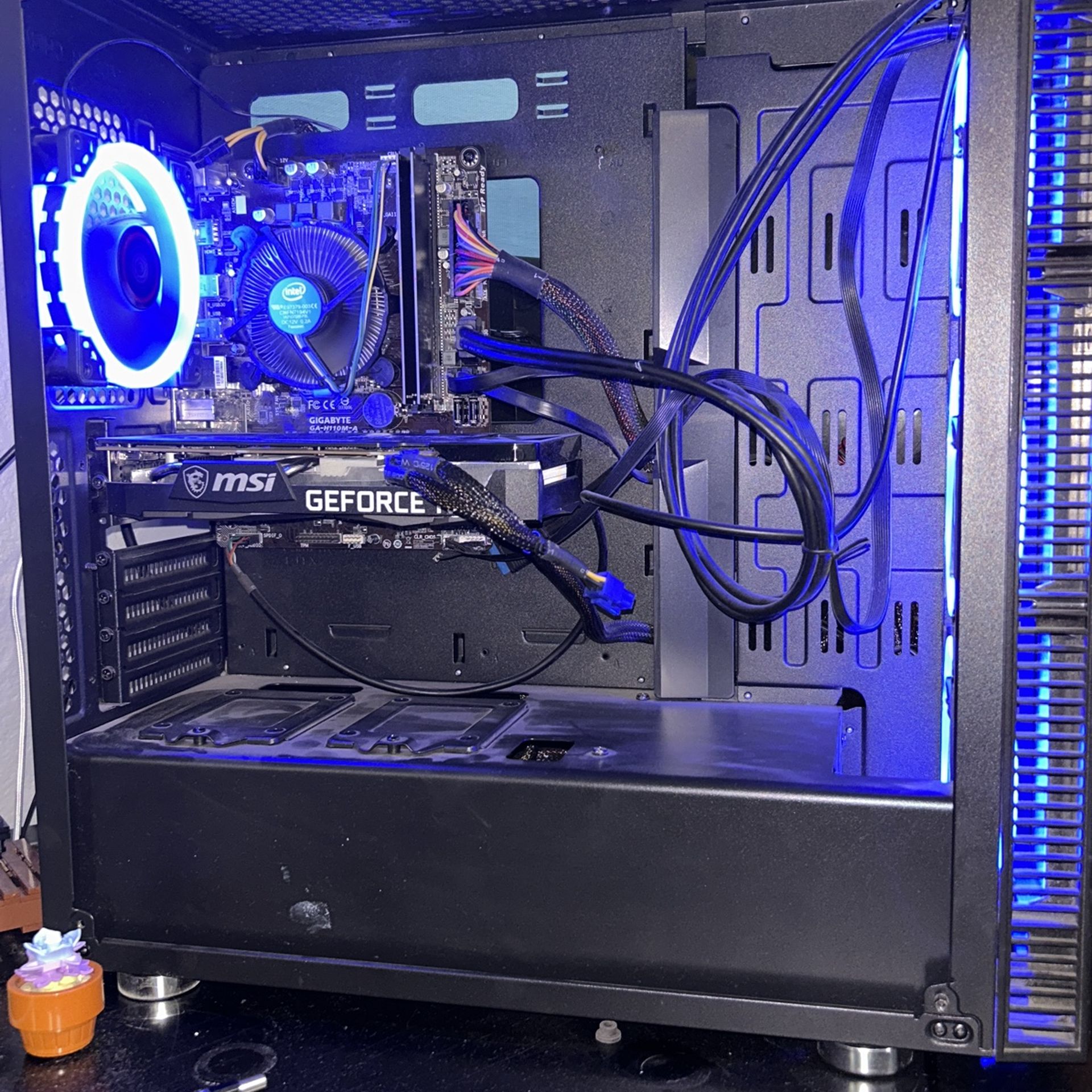 Gaming Pc With Blue Fan Lighting