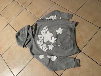 Sp5der Gray Hoodie with White Star Graphics