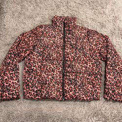 Noisy May Pink Leopard Print Padded Jacket 