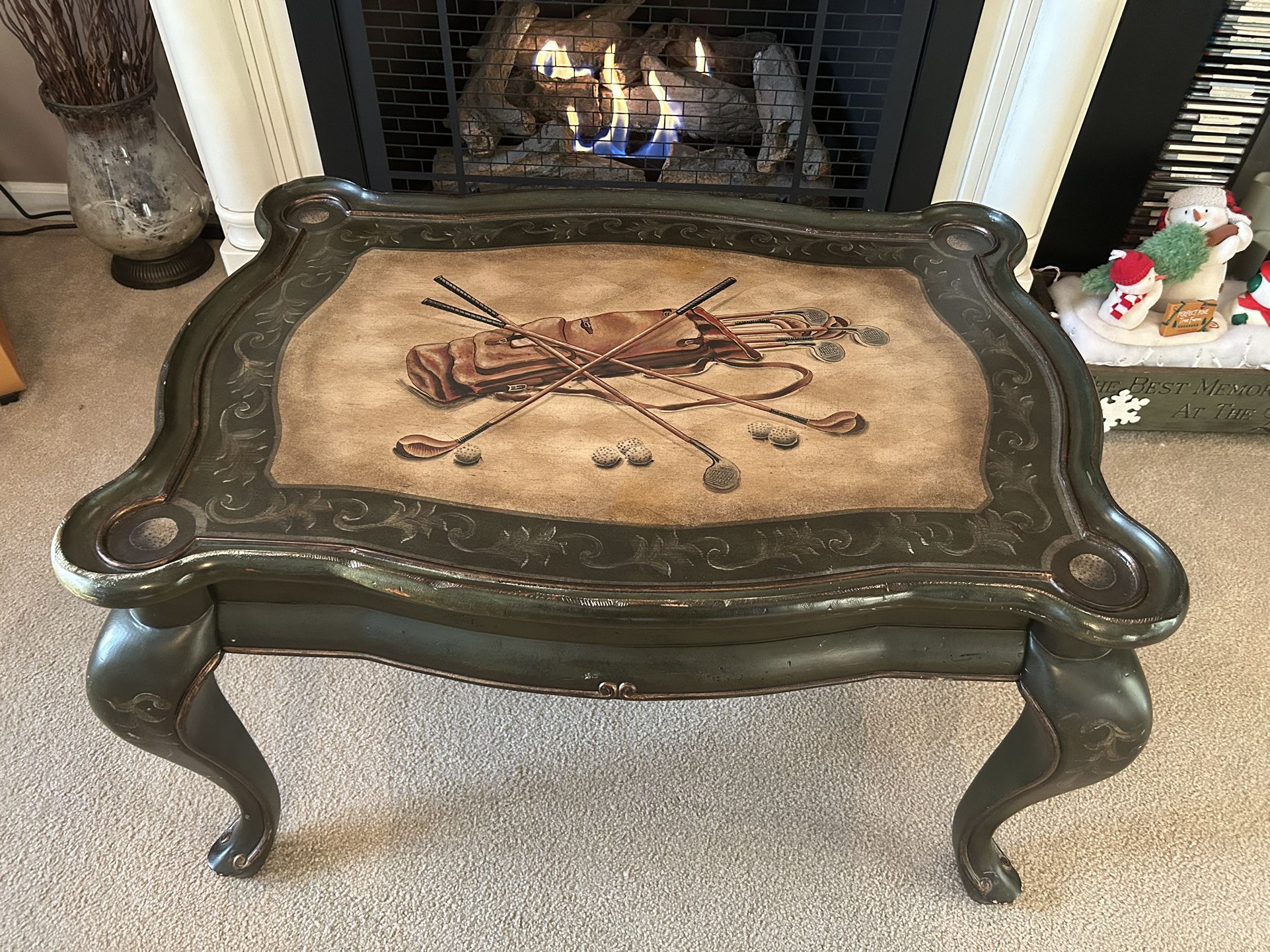 Solid Wood French Provincial Style Coffee Table with a Golf Motif