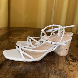 New The Bella White Strappy Chunky Heel 11 | Porterville 