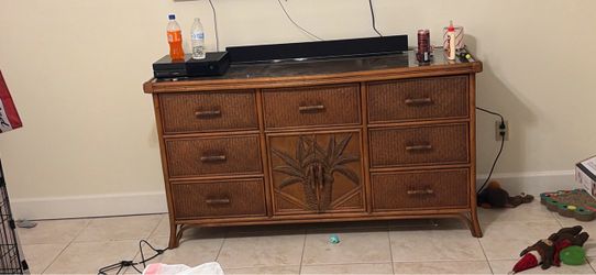 Rattan Dresser with Palm Tree Detail