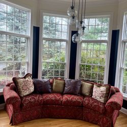 Elegant Curved Sofa – Red Damask Upholstery
