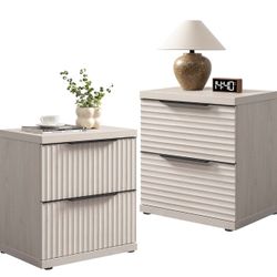 SICOTAS Fluted Night Stand Set 2 - Modern Nightstand with 2 Large Drawers, 22 Inch Wide Bedside Table for Bedroom, Mid Century Bed Side Tables Bedroom