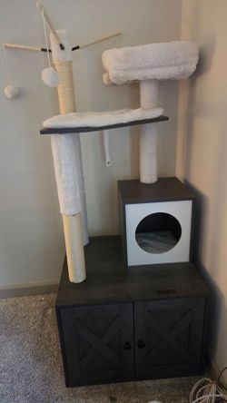 Cat Tree house with hidden litter space.