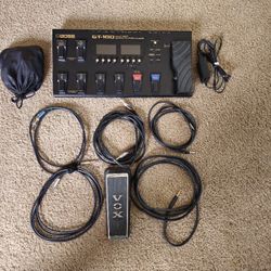 BOSS GT100 Effect Processor, Vox Wah-wah pedal, 5 working cables, extras, and power cord