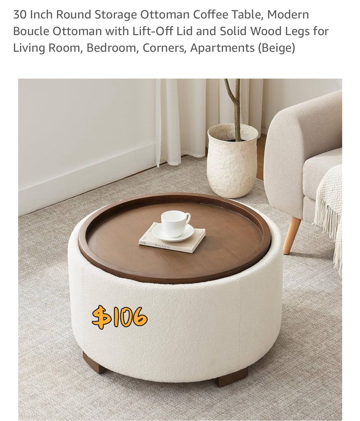 Round Storage Ottoman Coffee Table