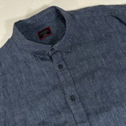 UNTUCKit Mens XXL Blue Striped 100% Linen Short Sleeve Button Up Shirt