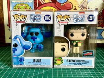 Blue Clues 2 Pop Lot: Steve Pop #1281 Con sticker (NYCC 2022) & Blue #1180