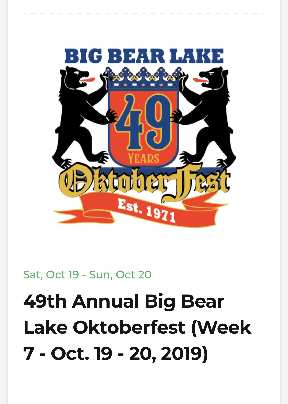 Big bear Oktoberfest 10/20 tickets two for 10$
