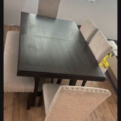 Ellory Brown Wood 70-86" Extendable Dining With Bench Set For 6