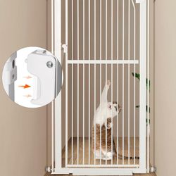 59” Extra Tall Pet Gate, Durable Metal Cat Gate with Double Safety Lock & Walk Thru Door - Self Closing/Stay Open/Open Both Ways, Pressure Mounted Dog