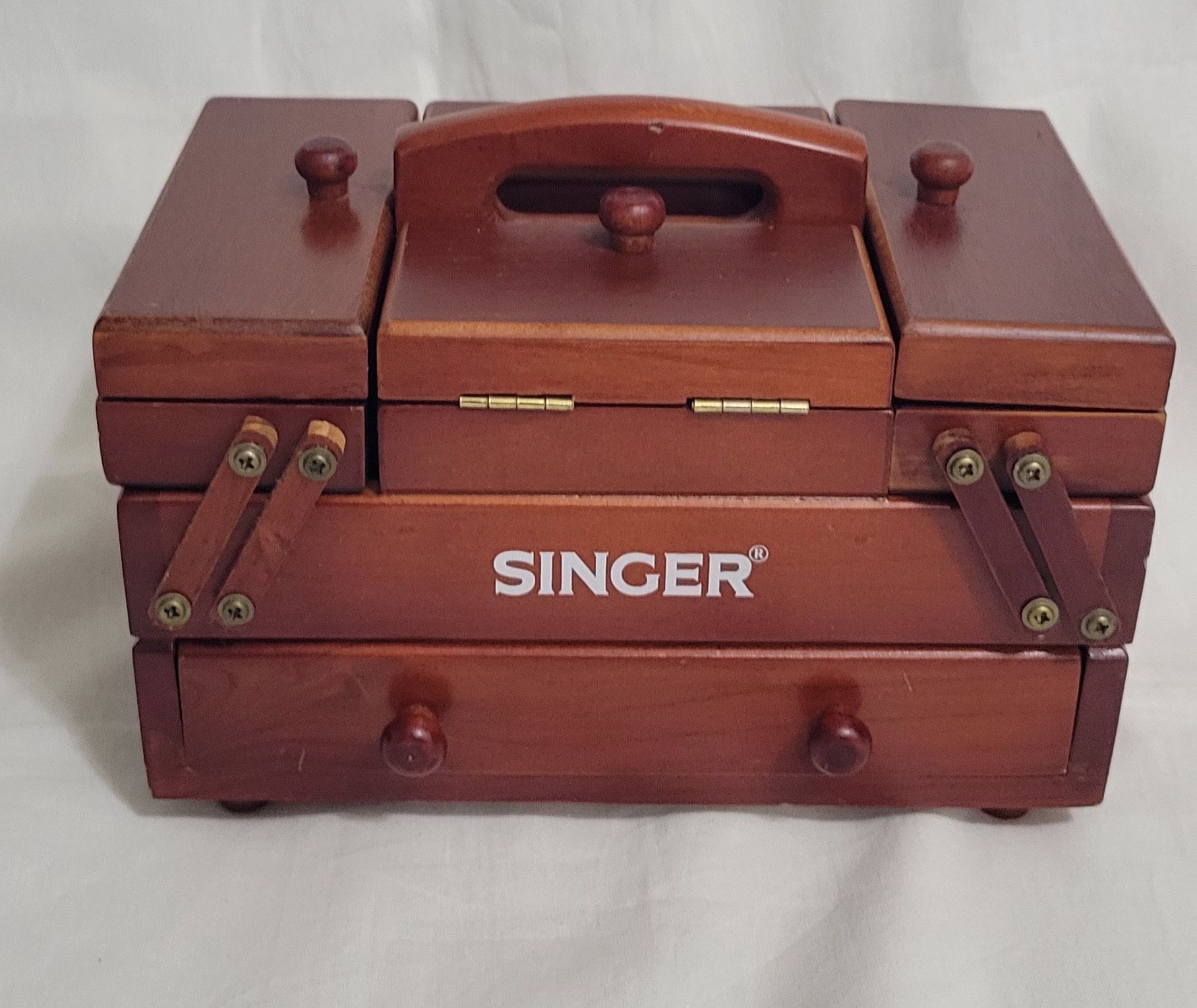 Vtg Singer Accordian Sewing Box With Drawer