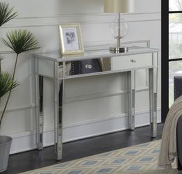 Mirrored Top Desk Vanity with Drawers