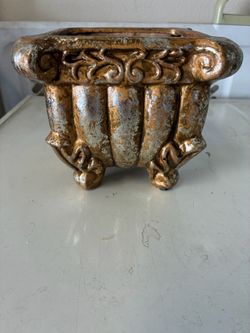 Antiqued Gold Resin Decorative Planter