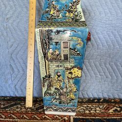 Vintage Chinese Heavy Porcelain Square Vase 