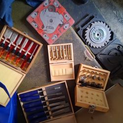 Wood working tools Chisels router bits and saw blades