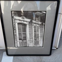 Vintage Architectural Photography Print – “French Colonial Facade” Framed Black & White Art