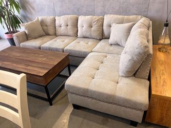 Brand New Mushroom Color Velvet Like Sectional Sofa Couch (New In Box)