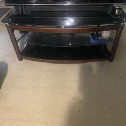 Black Wood Glass Entertainment Center 