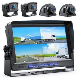 Fookoo 9" 1080P Wired Backup Camera for Bus/Truck/Trailer/RV/Camper/Fifth Wheel, Full/Dual/Trip/Quad Split Screen Monitor with Parking Lines&Recording