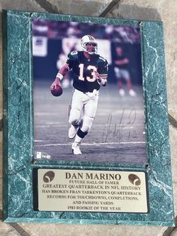 DAN MARINO 13 1995 Signed Autograph 8x10 Photo Dolphins Framed Plaque 15”X12” w/COA  1995 surpassed Fran Tarkenton’s record Plaque make HOF Prediction