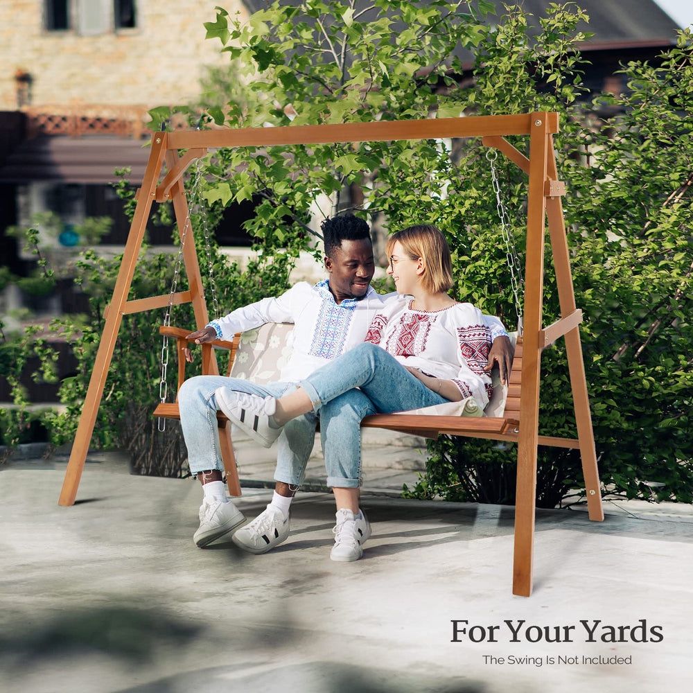 Heavy Duty 660 LBS Wooden Swing Frame with Extra Bottom Connection Board, Upgraded A-Frame Porch Swing Bench Stand for Indoor & Outdoor