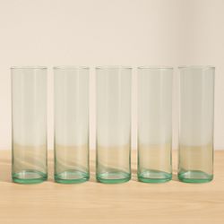 Vintage 1960s Recycled Clear Glass Cylinder Vases Set Of 5, 3.5x10.5”