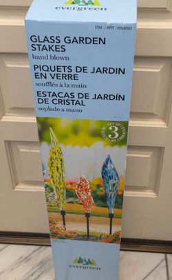 Brand New Set of 3 Hand Blown Glass Garden Stakes