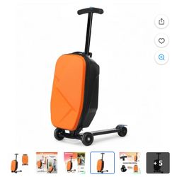 Scooter Luggage for Kids & Adults, Hardside Ride on Suitcase for Kids Ages 4-15 Multifunctional Lightweight Foldable Carry on Luggage with Wheels Ride