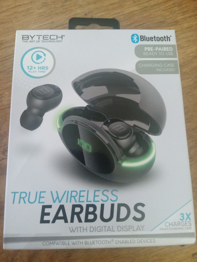 BYTECH EARBUDS WIRELESS BLUETOOTH WITH DIGITAL DISPLAY 12+ HRS PLAY TIME