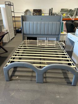 New - Queen Size Bed Frame Faux Leather for Bedroom