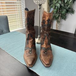Ariat Rogue Skippy Brown Western Ostrich Cowboy Snip Toe Boots Size 7B