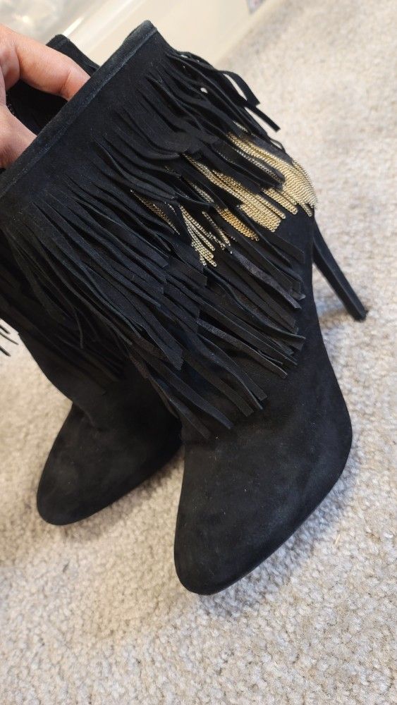Gianni Bini High Heel Booties Fringe Suede Black Size 8.5