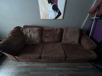 Brown Fabric 3-Seat Sofa with Accent Pillows