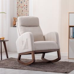 Beige Modern Upholstered High Back  Rocking Chair / Rocker / Glider  [NEW] (Retails For $300+) 