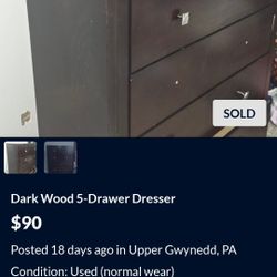Dark Wood 5-Drawer Dresser