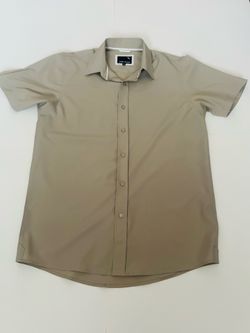 Stone Falcon Mens M Solid Beige Performance Stretch Snap Button Short Sleeve