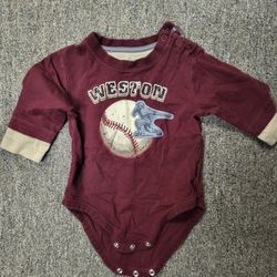 Boys 9 months Cherokee WESTON baseball maroon long sleeve onesie Lot 28