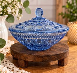 Blue Pressed Glass Covered Dish