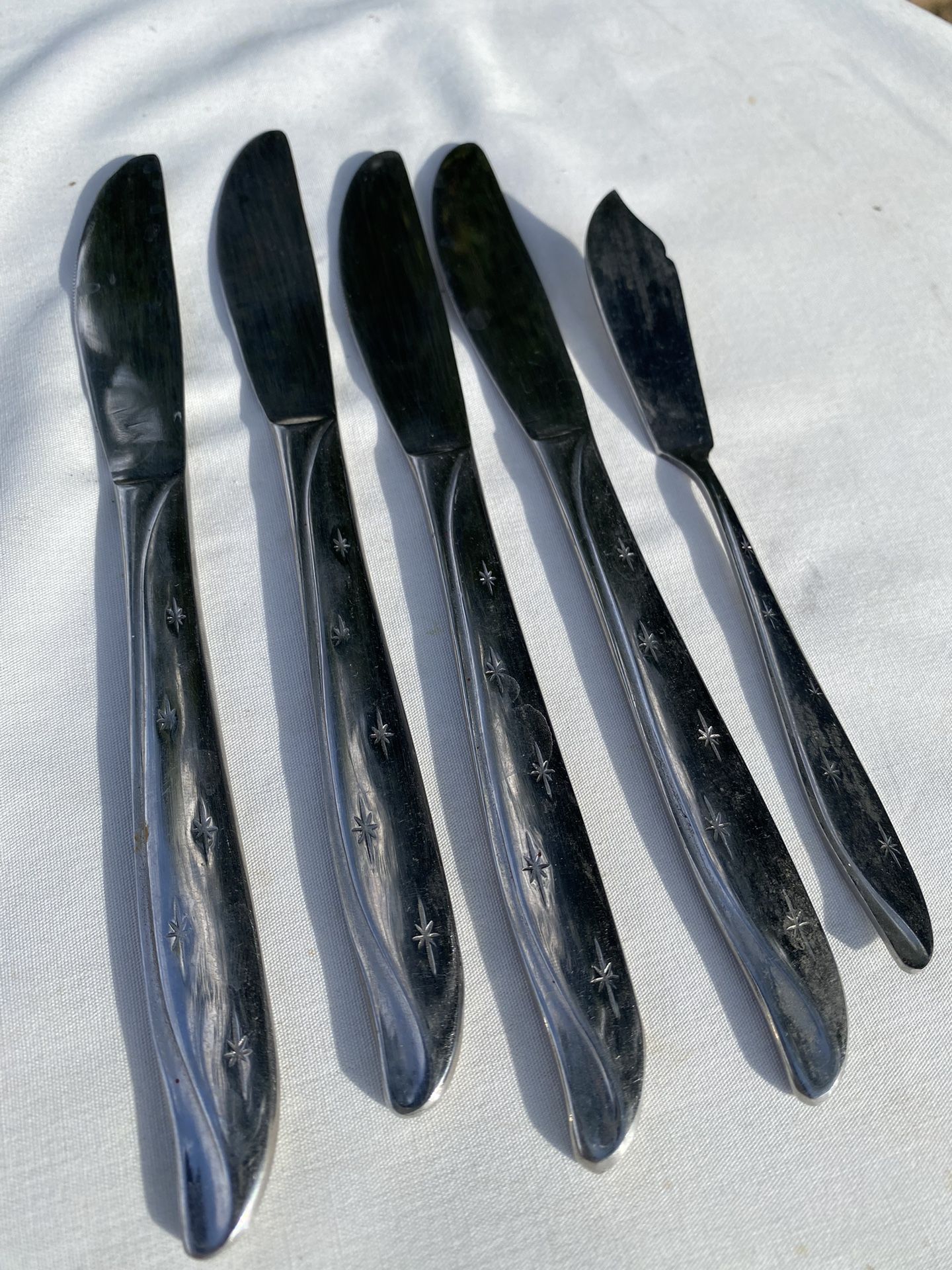 Vintage 1960’s Mid Century Silhouette Stainless Japan, Atomic Starburst Flatware