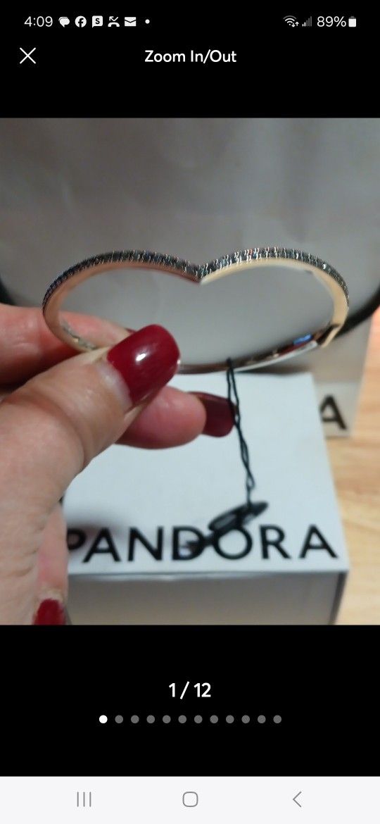 Pandora Authentic Brand New Sterling Silver Sparkling Solid Wishbone Pave Bangle Bracelet Size 7