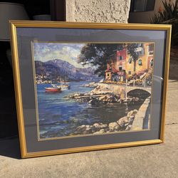 Large Framed Coastal Landscape Painting