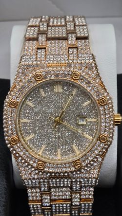 40mm Gold & silver iced out with numerals numbers on dial watch.