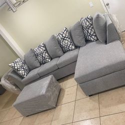 Brand NEW Grey Sectional With Ottoman 